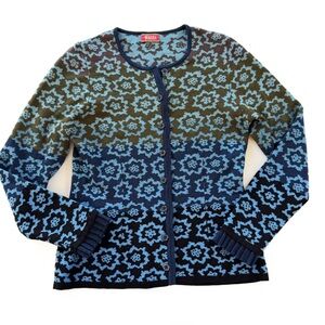 Oleana Cardigan Sweater Womens Small Silk Wool Nordic Blue Ombré Made Norway